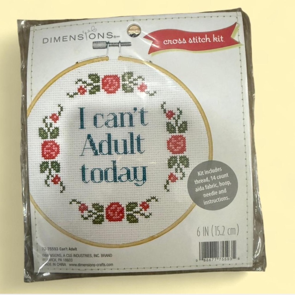 Dimensions "I Can't Adult Today" Cross Stitch Kit - White, Red, Green